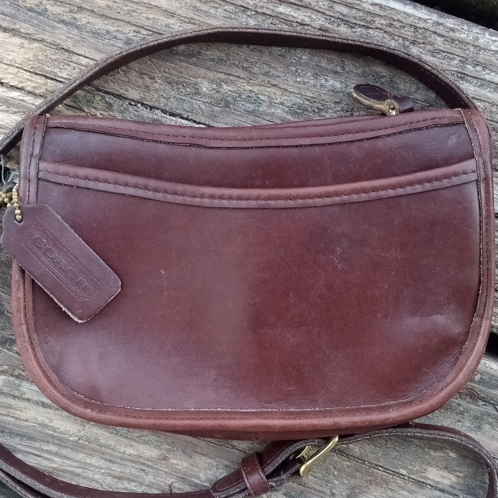 Vintage Coach Dark Brown Real Leather small front pocket shoulder bag
